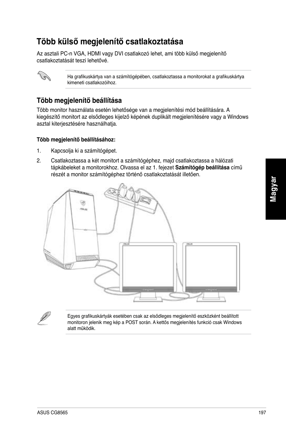 Több külső megjelenítő csatlakoztatása, Mag ya r m ag ya r | Asus CG8565 User Manual | Page 197 / 410