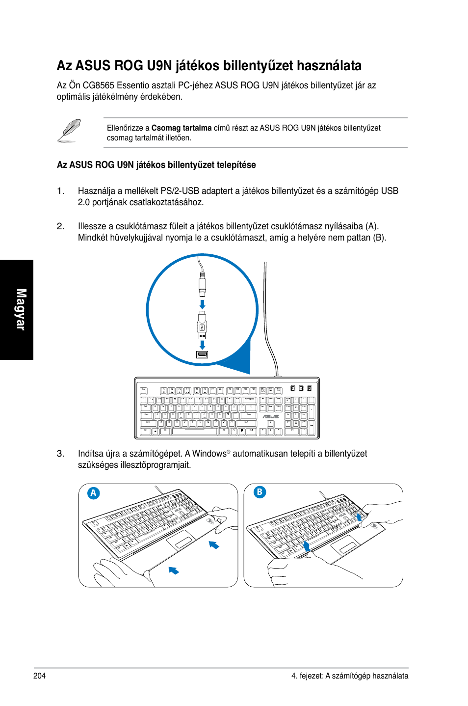 Az asus rog u9n játékos billentyűzet használata, Mag ya r m ag ya r m ag ya r m ag ya r | Asus CG8565 User Manual | Page 204 / 410