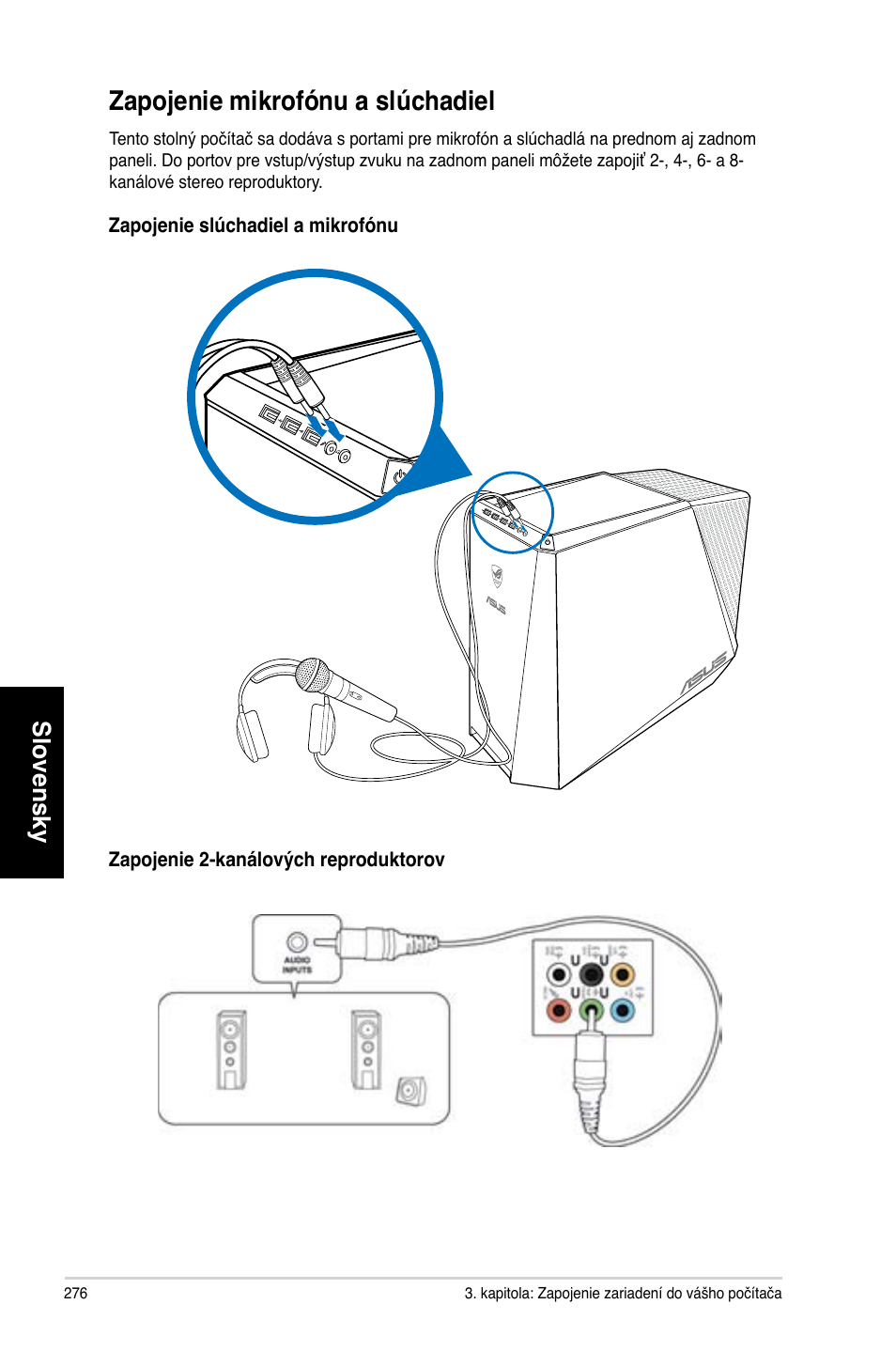 Zapojenie mikrofónu a slúchadiel, Slovensky | Asus CG8565 User Manual | Page 276 / 410