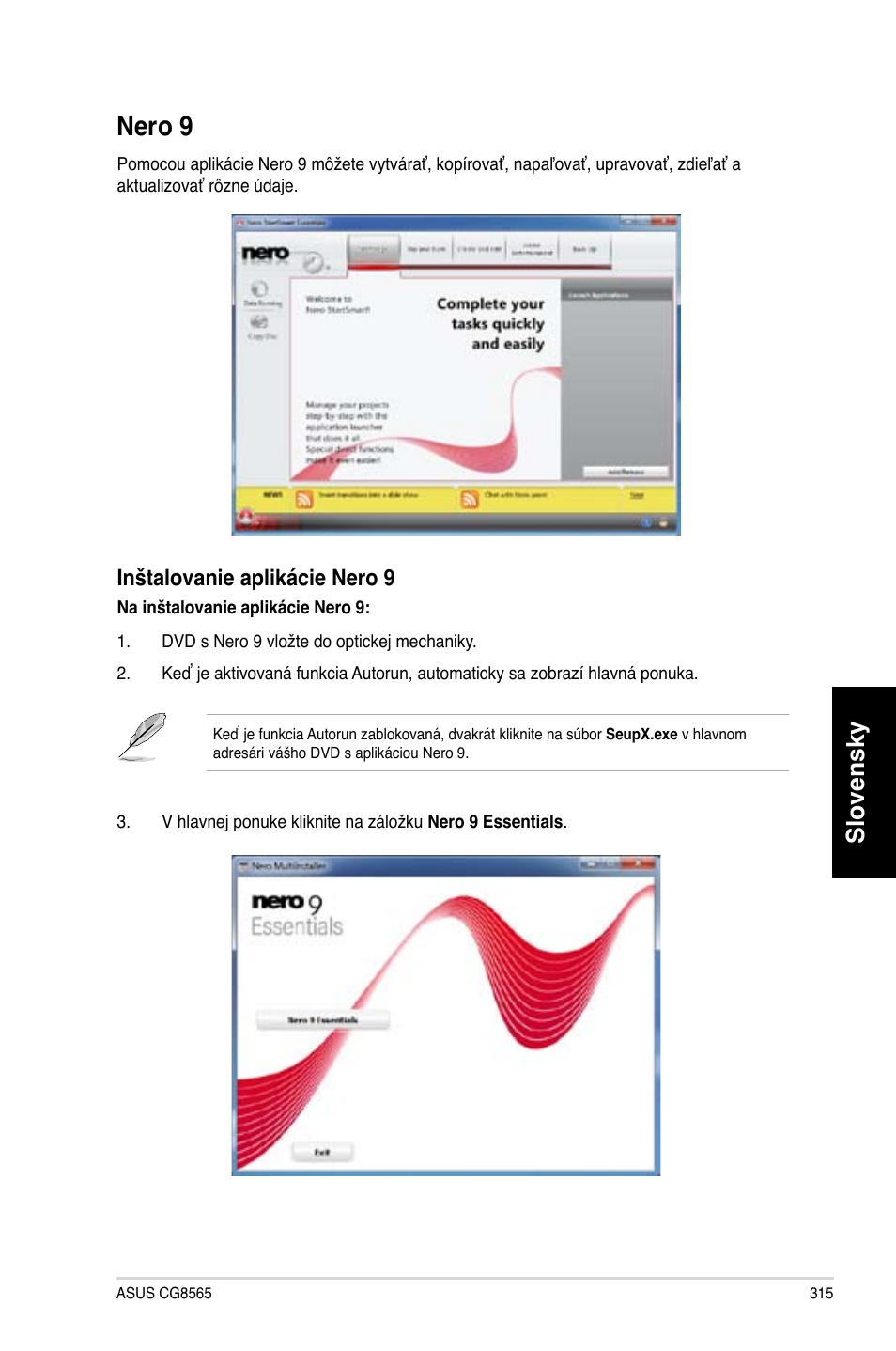 Nero 9, Slovensky | Asus CG8565 User Manual | Page 315 / 410