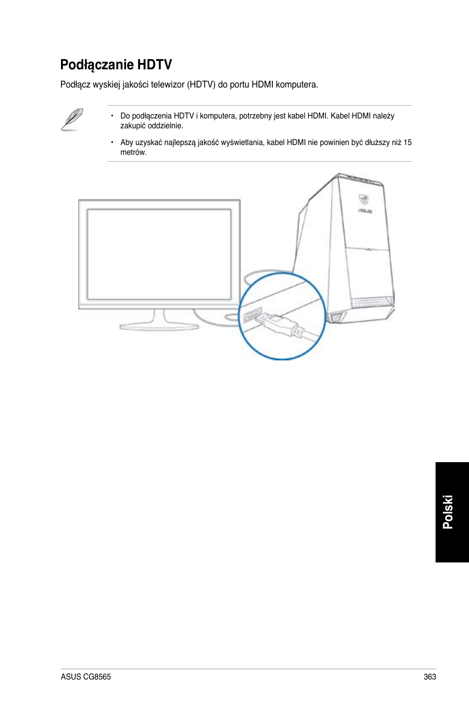 Podłączanie hdtv, Polski | Asus CG8565 User Manual | Page 363 / 410