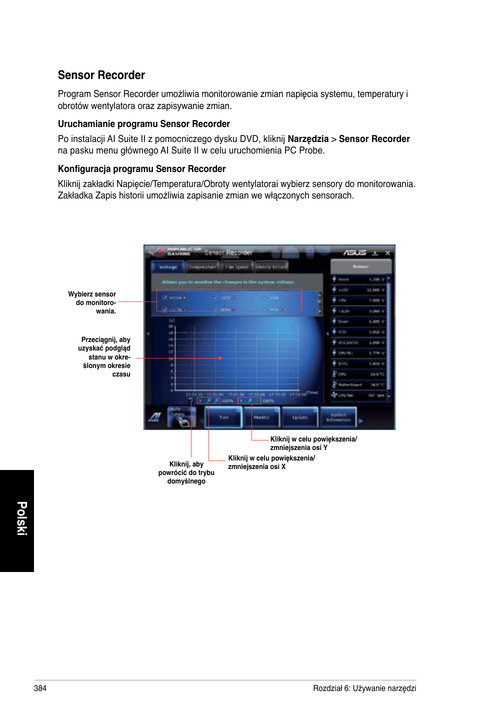 Polski, Sensor recorder | Asus CG8565 User Manual | Page 384 / 410