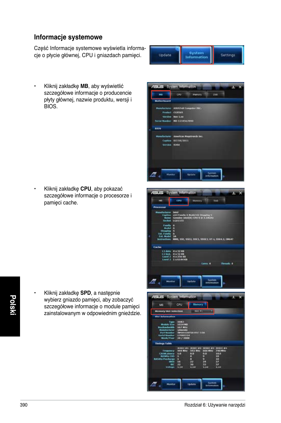 Polski, Informacje systemowe | Asus CG8565 User Manual | Page 390 / 410