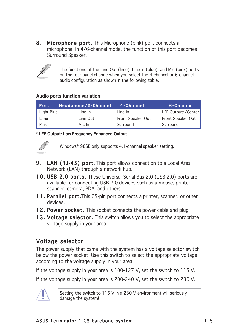 Voltage selector | Asus Terminator C3 User Manual | Page 15 / 94