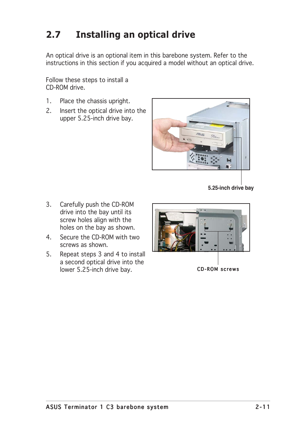 7 installing an optical drive | Asus Terminator C3 User Manual | Page 27 / 94