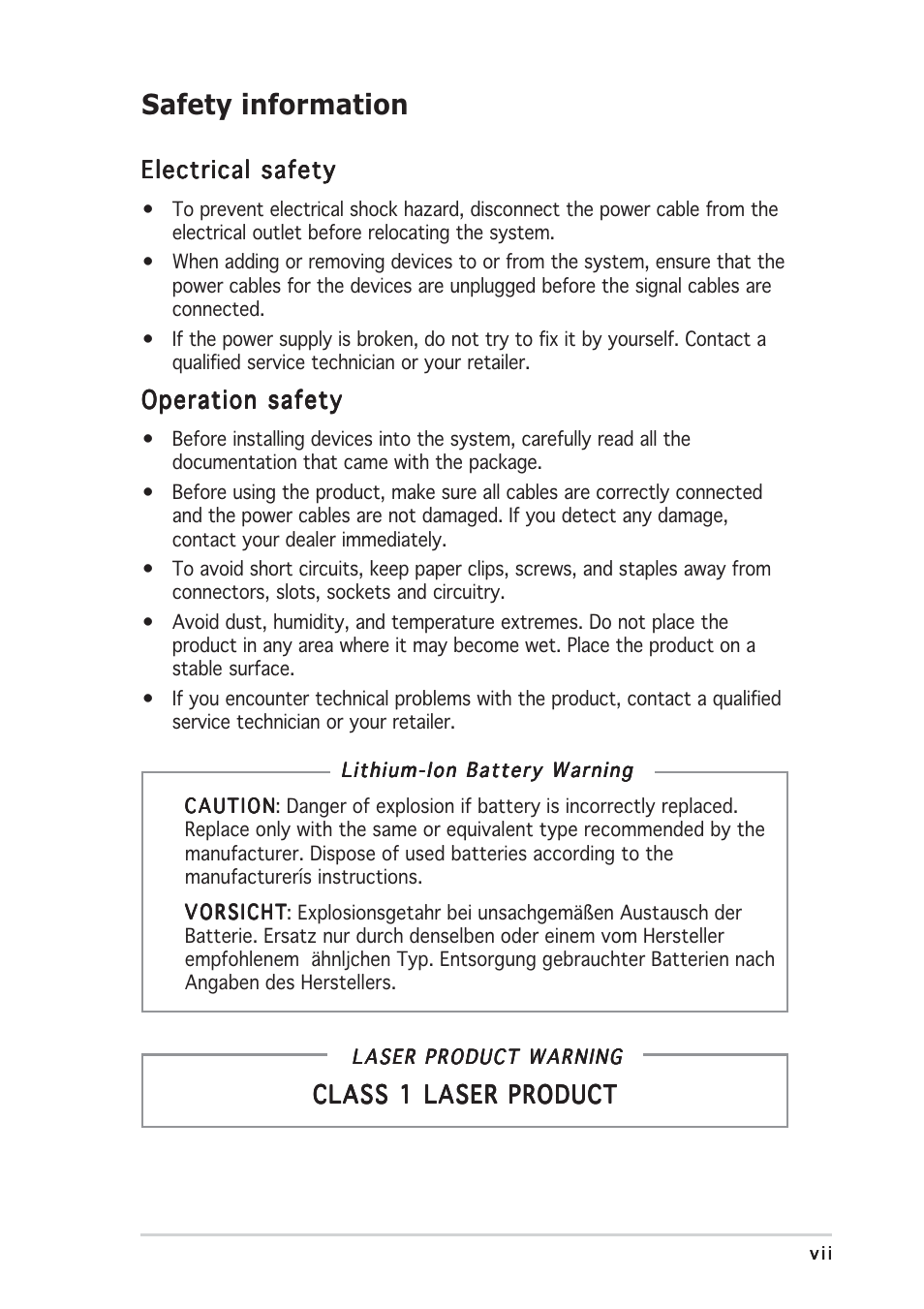 Safety information | Asus Terminator C3 User Manual | Page 7 / 94