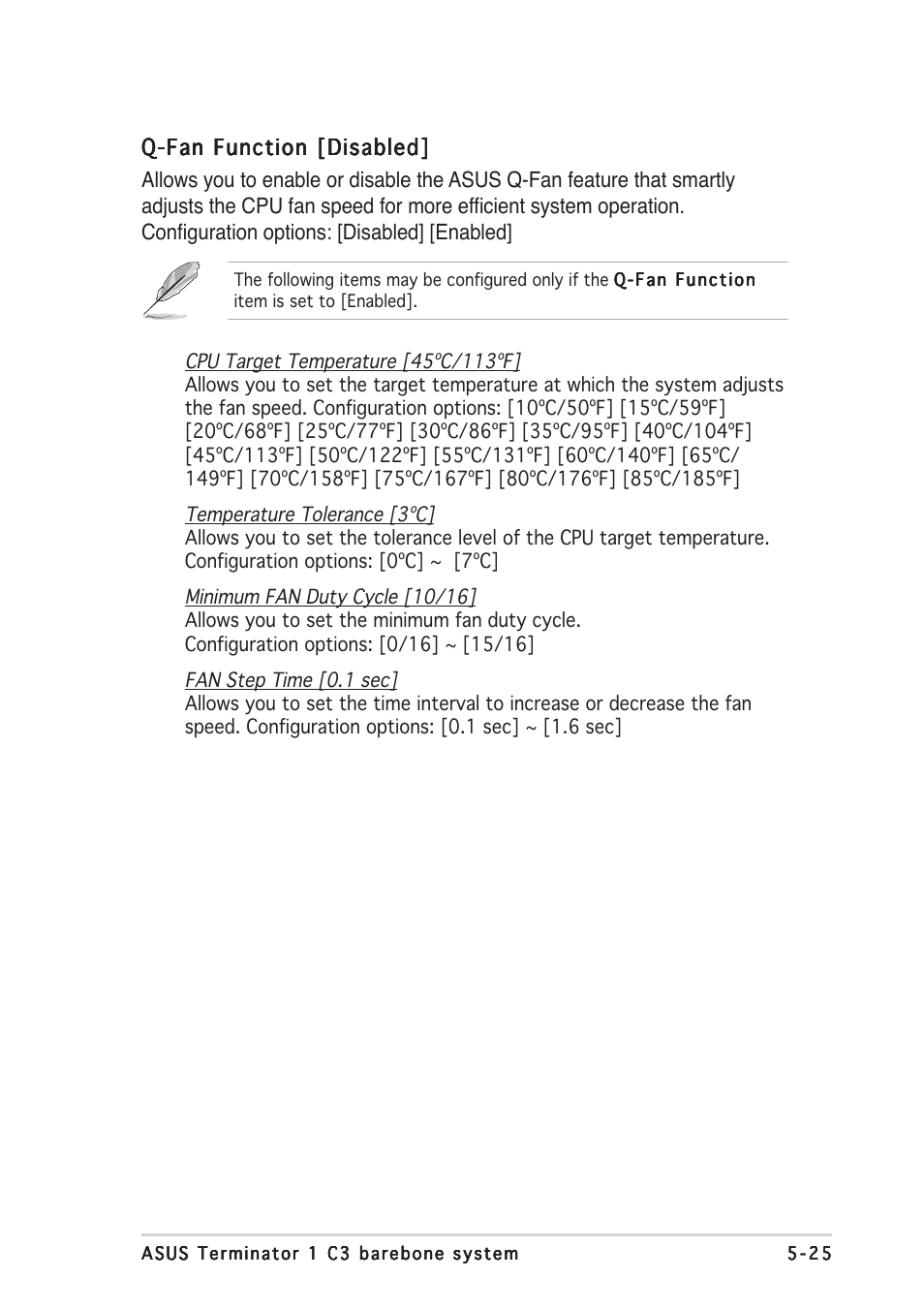 Q-fan function [disabled | Asus Terminator C3 User Manual | Page 87 / 94