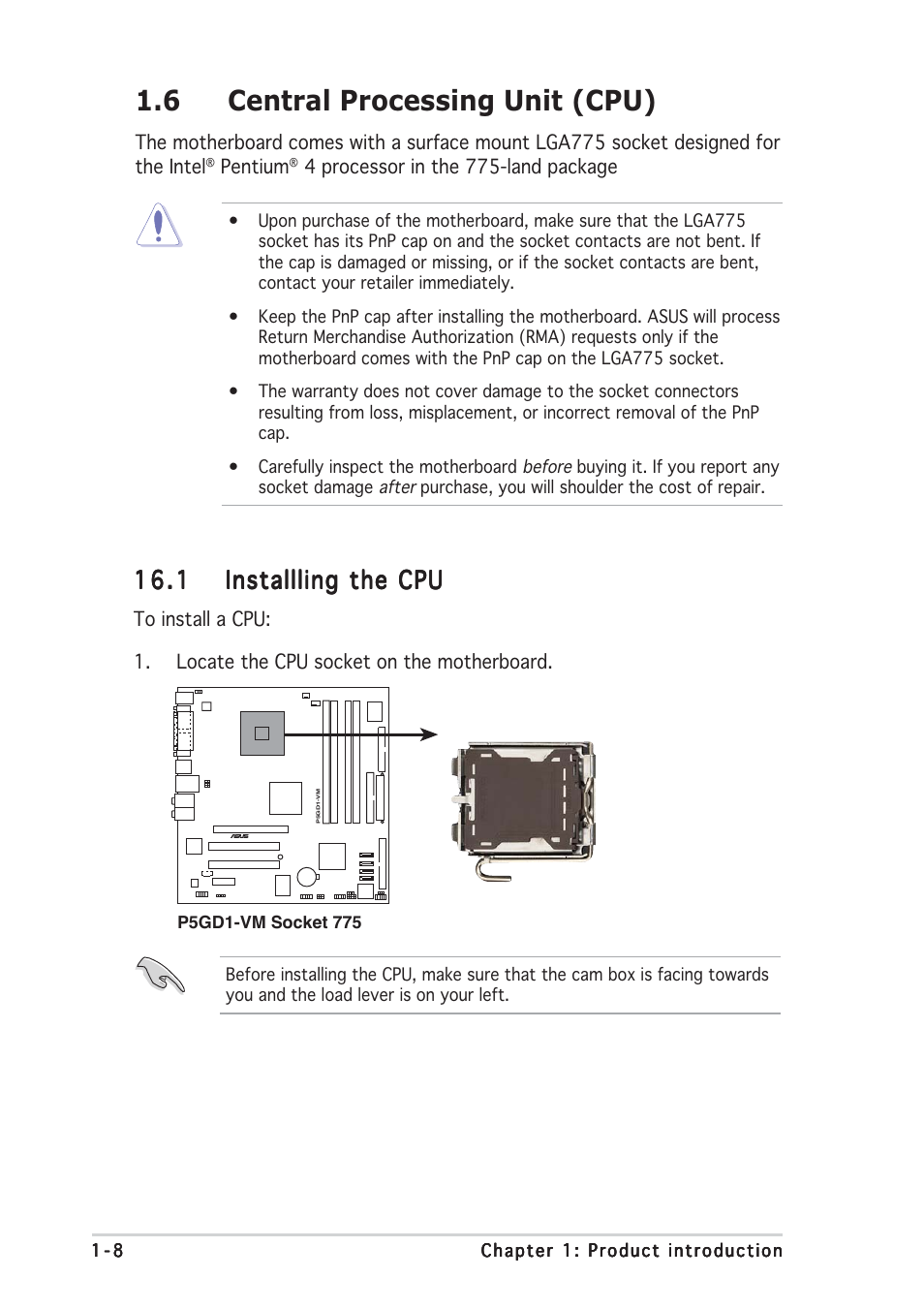 6 central processing unit (cpu) | Asus P5GD1-VM User Manual | Page 18 / 88