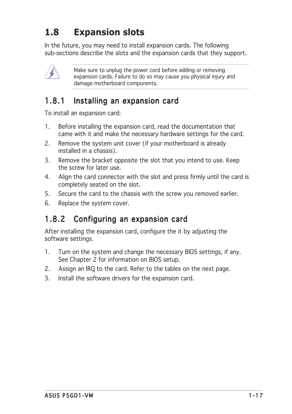 8 expansion slots | Asus P5GD1-VM User Manual | Page 27 / 88