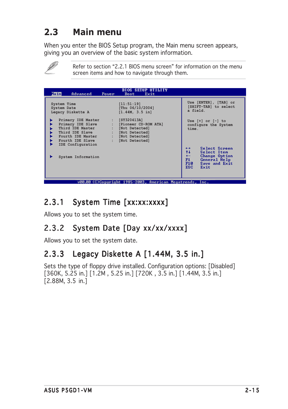 3 main menu | Asus P5GD1-VM User Manual | Page 59 / 88