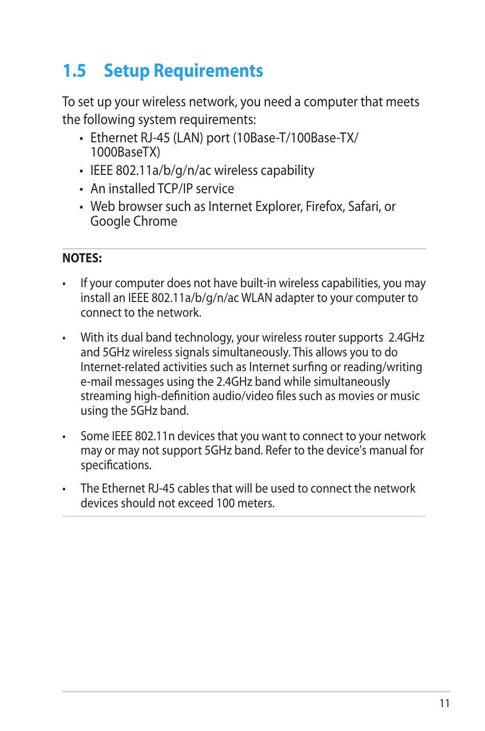 5 setup requirements, Setup requirements | Asus RT-AC66U User Manual | Page 11 / 131