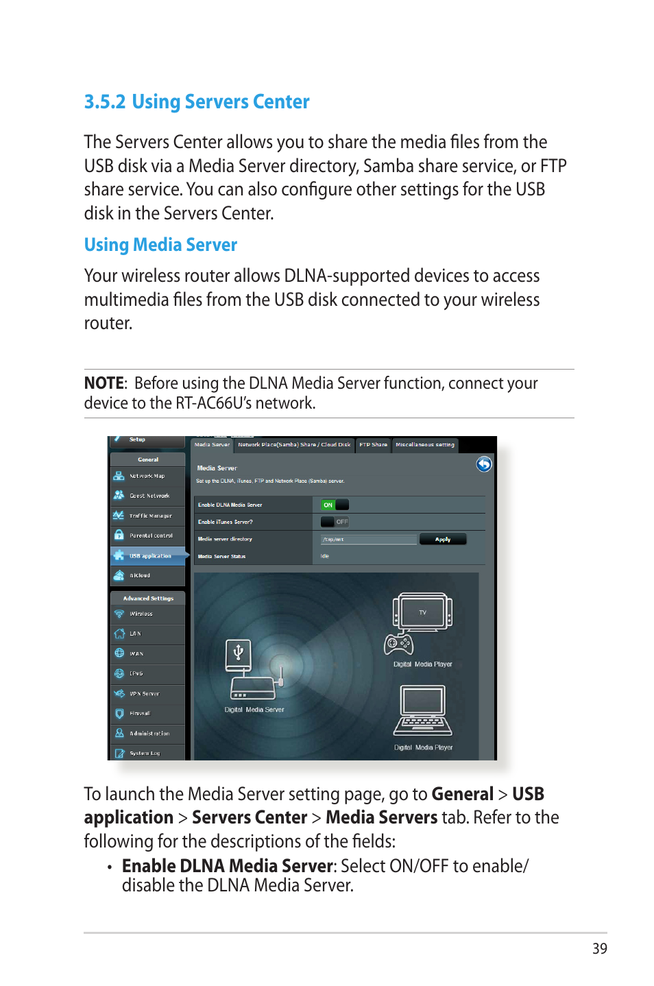 2 using servers center | Asus RT-AC66U User Manual | Page 39 / 131