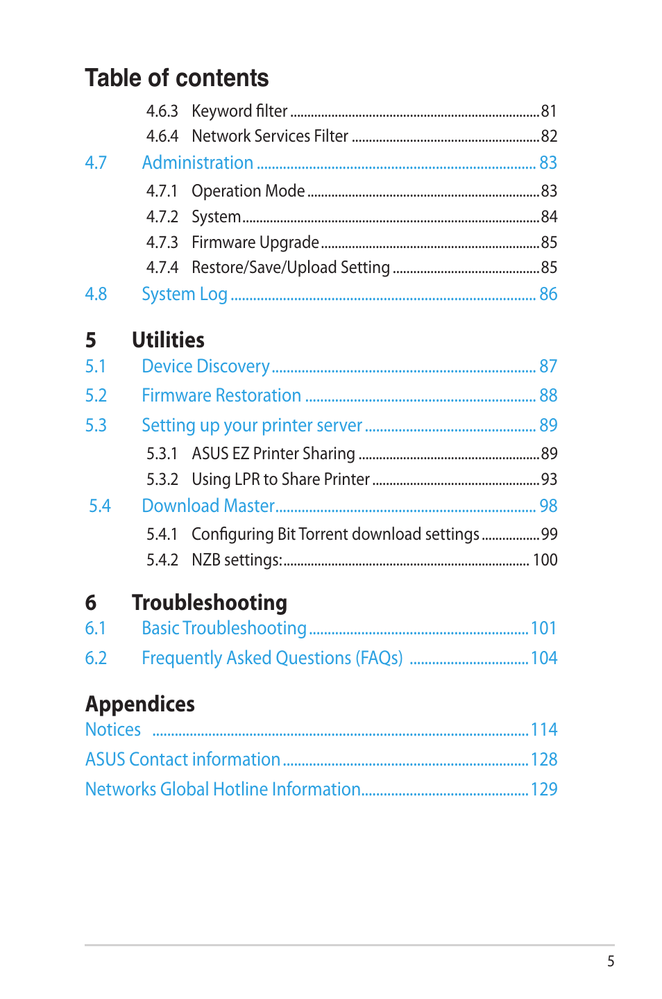 Asus RT-AC66U User Manual | Page 5 / 131