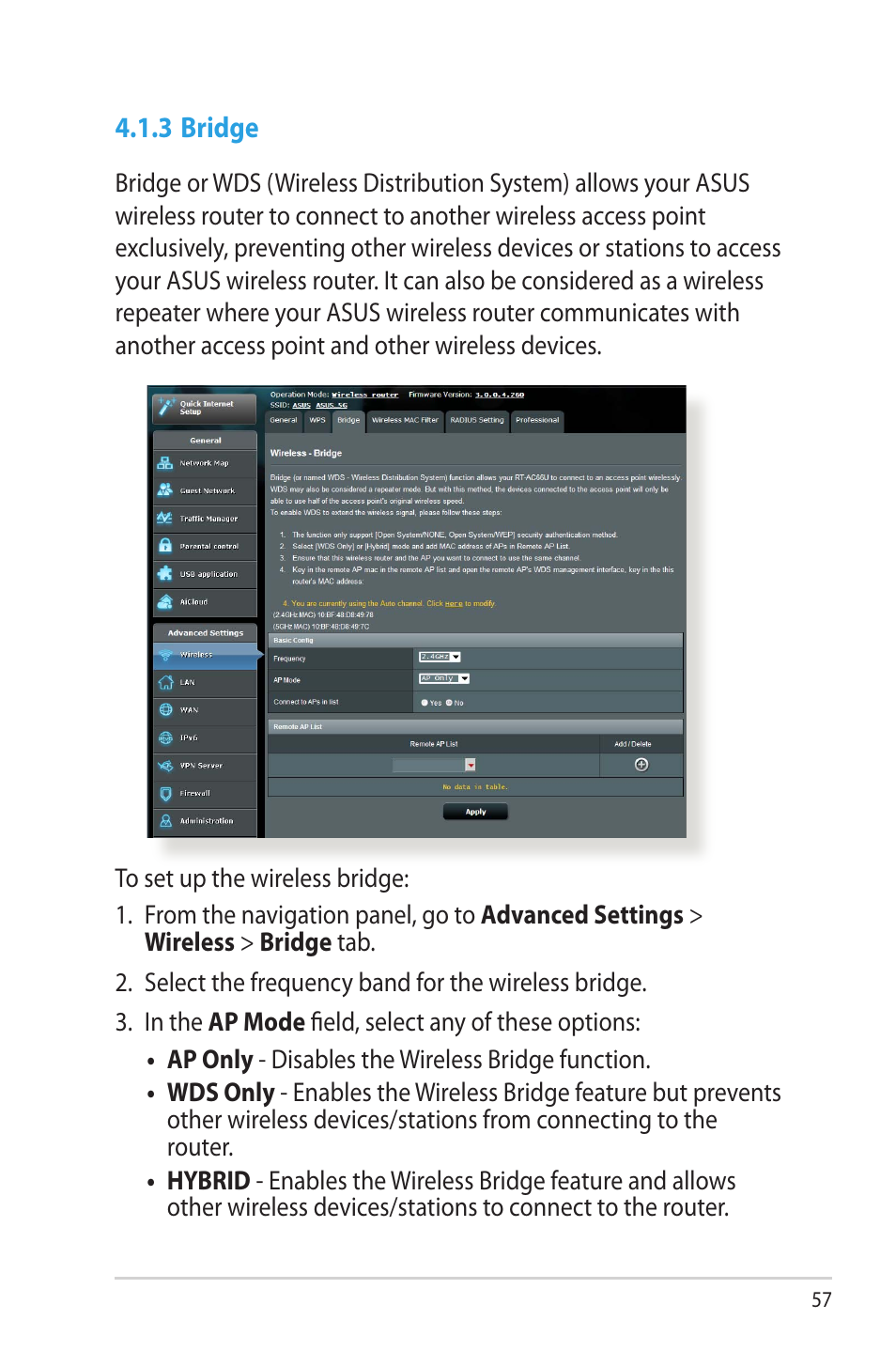 3 bridge | Asus RT-AC66U User Manual | Page 57 / 131