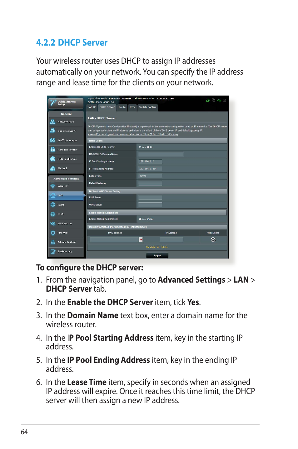 2 dhcp server | Asus RT-AC66U User Manual | Page 64 / 131