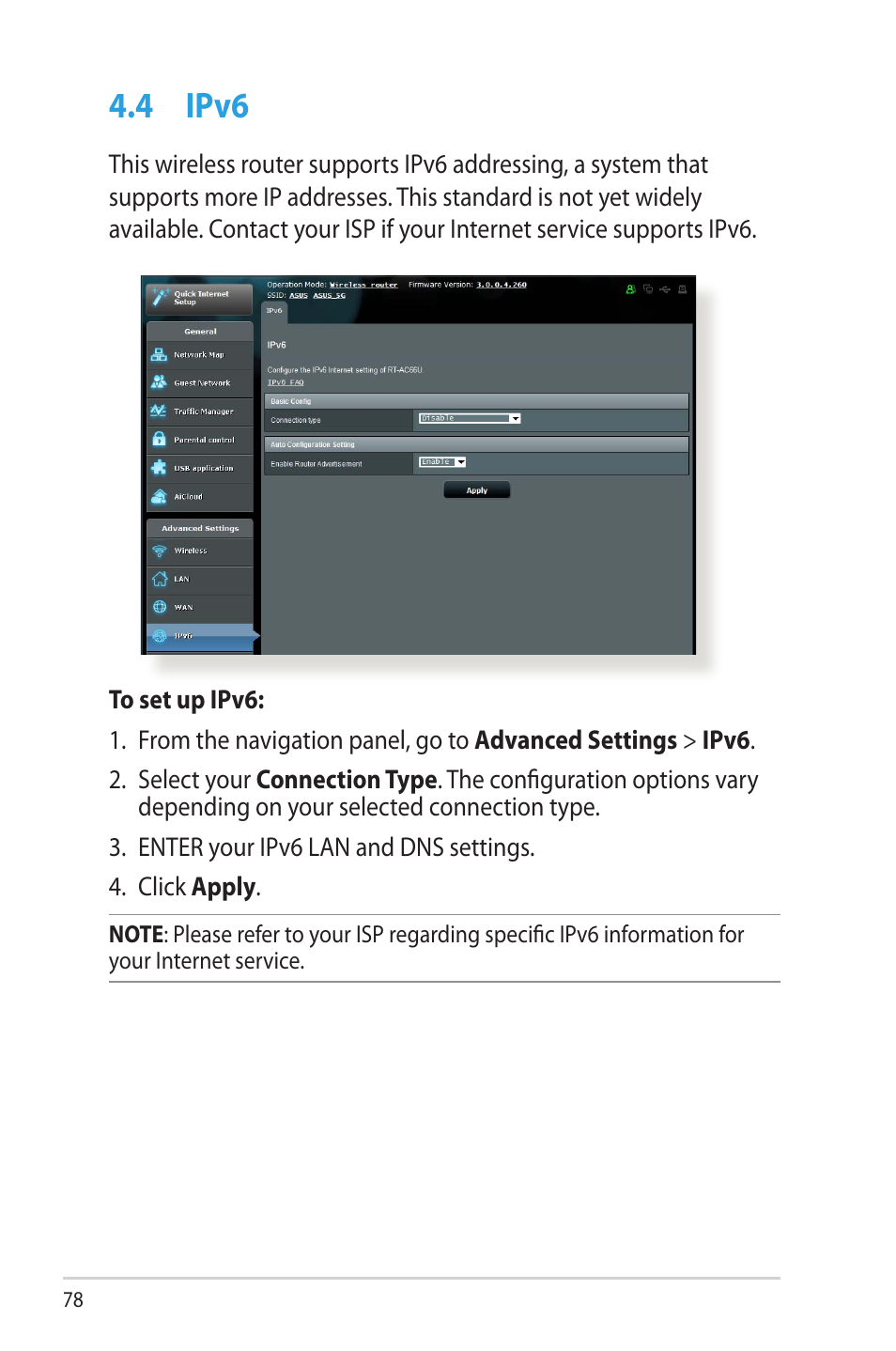 4 ipv6, Ipv6 | Asus RT-AC66U User Manual | Page 78 / 131