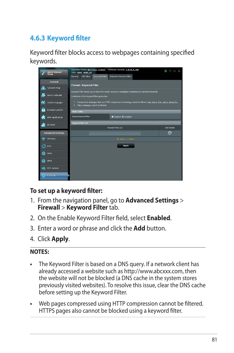 3 keyword filter | Asus RT-AC66U User Manual | Page 81 / 131