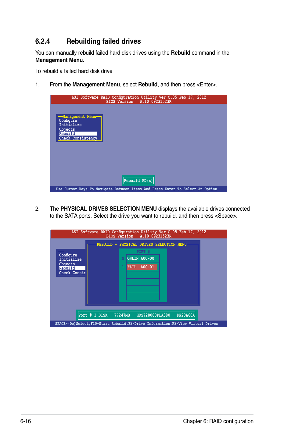 4 rebuilding failed drives, Rebuilding failed drives -16 | Asus RS320Q-E7/RS12 User Manual | Page 110 / 158