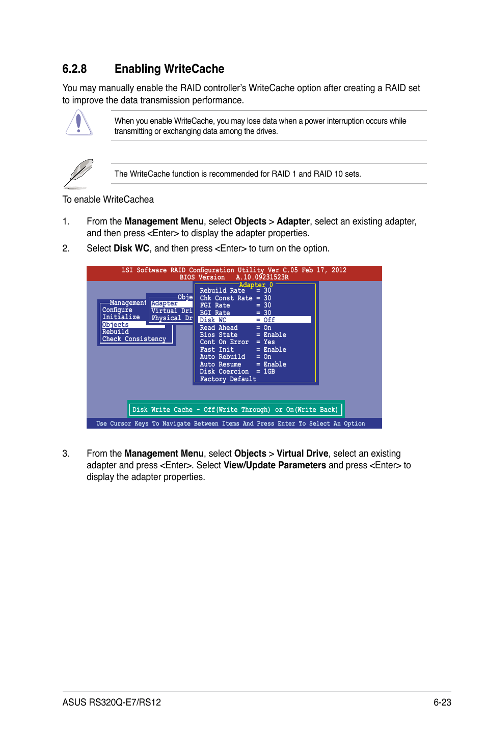 8 enabling writecache, Enabling writecache -23 | Asus RS320Q-E7/RS12 User Manual | Page 117 / 158