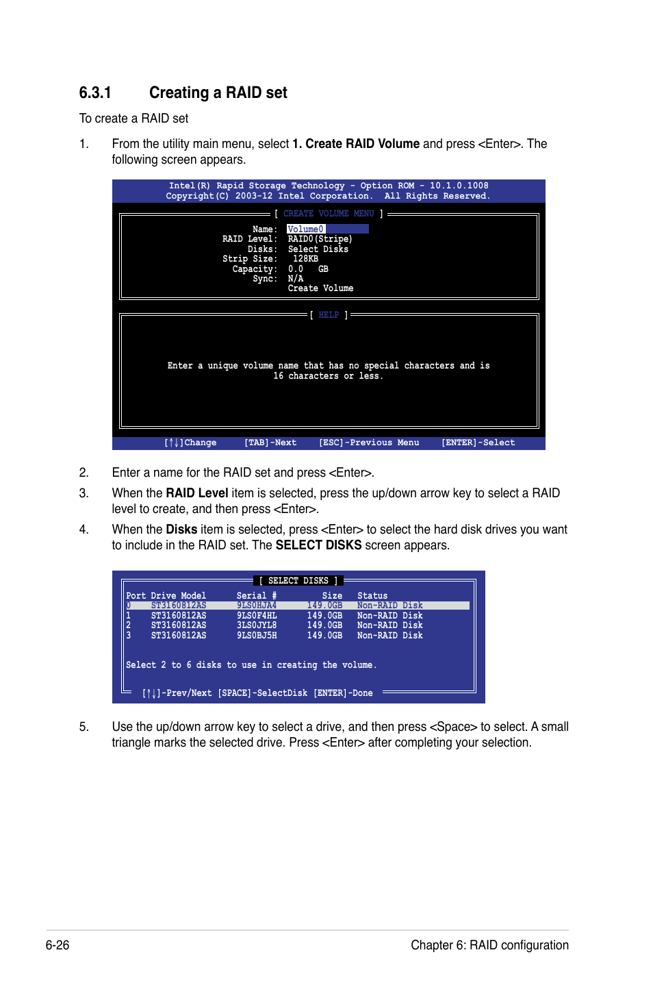 1 creating a raid set, Creating a raid set -26 | Asus RS320Q-E7/RS12 User Manual | Page 120 / 158