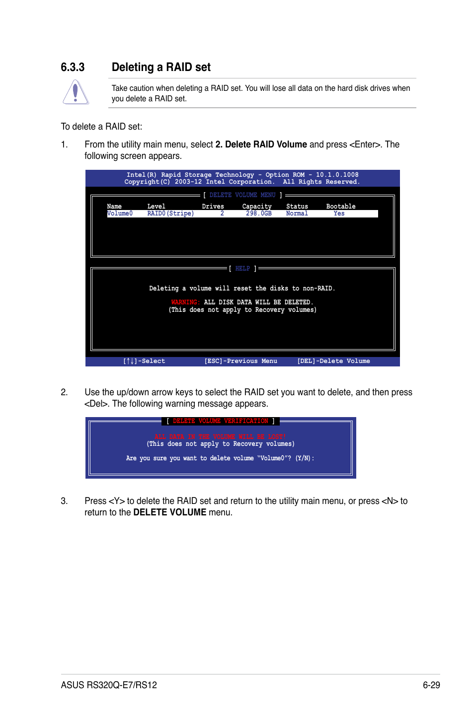 3 deleting a raid set, Deleting a raid set -29 | Asus RS320Q-E7/RS12 User Manual | Page 123 / 158