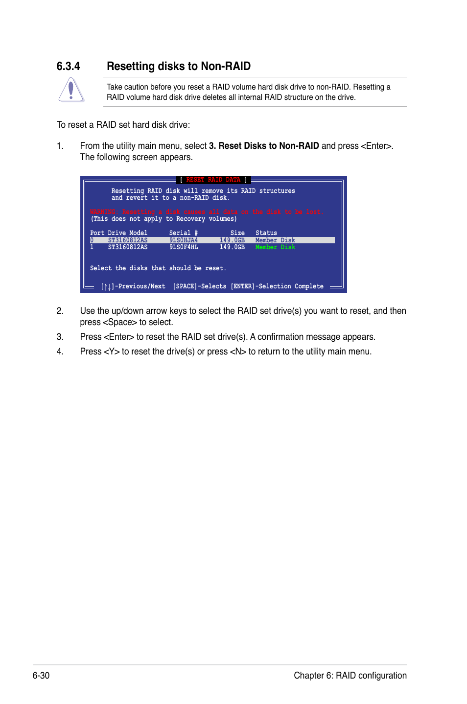 4 resetting disks to non-raid, Resetting disks to non-raid -30 | Asus RS320Q-E7/RS12 User Manual | Page 124 / 158