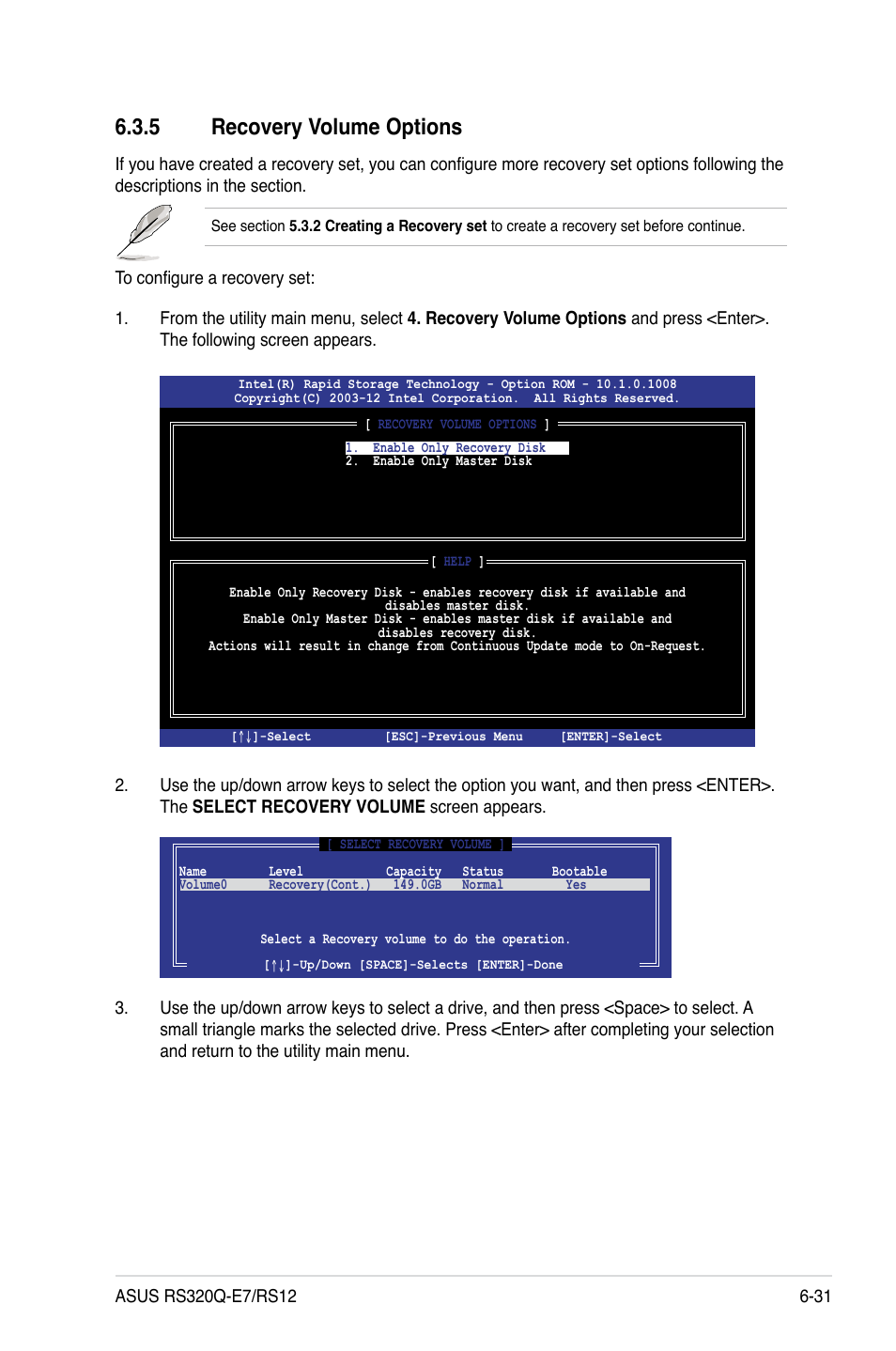 5 recovery volume options, Recovery volume options -31 | Asus RS320Q-E7/RS12 User Manual | Page 125 / 158