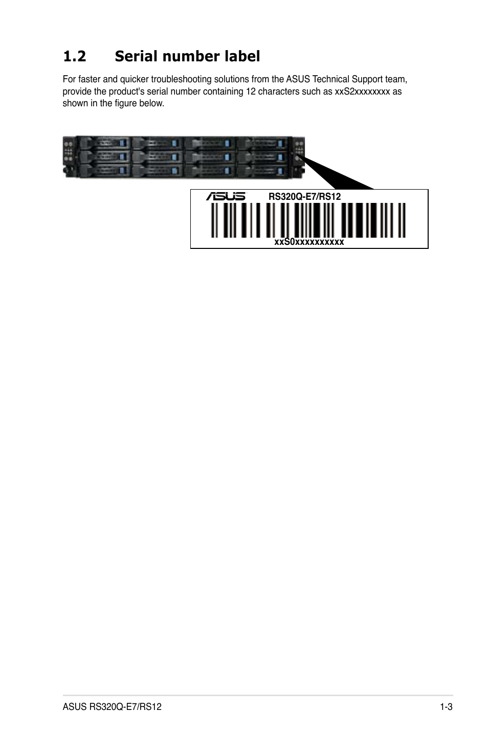 2 serial number label, Serial number label -3 | Asus RS320Q-E7/RS12 User Manual | Page 13 / 158