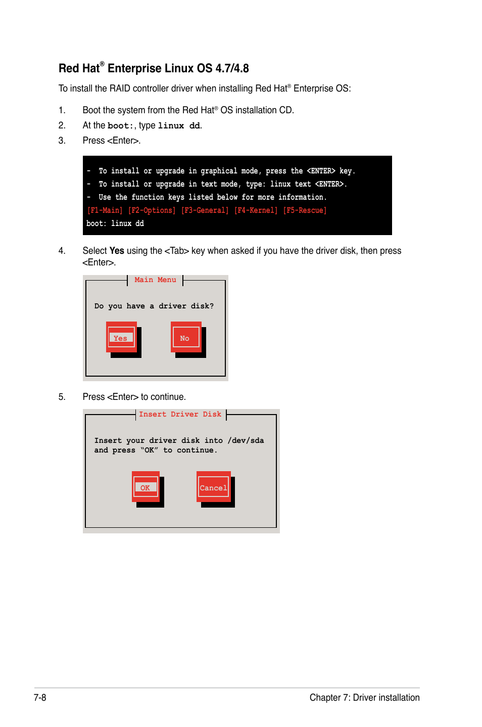 Red hat, Enterprise linux os 4.7/4.8 | Asus RS320Q-E7/RS12 User Manual | Page 136 / 158