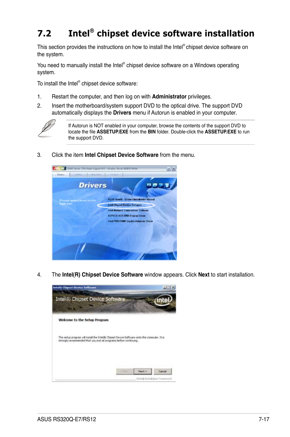 2 intel® chipset device software installation, Intel, Chipset device software installation -17 | 2 intel, Chipset device software installation | Asus RS320Q-E7/RS12 User Manual | Page 145 / 158