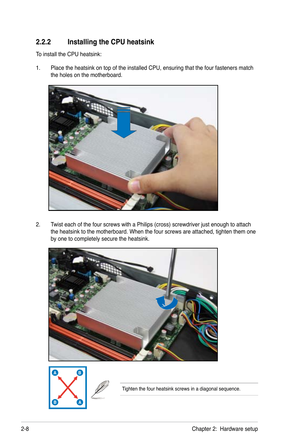 2 installing the cpu heatsink, Installing the cpu heatsink -8 | Asus RS320Q-E7/RS12 User Manual | Page 28 / 158