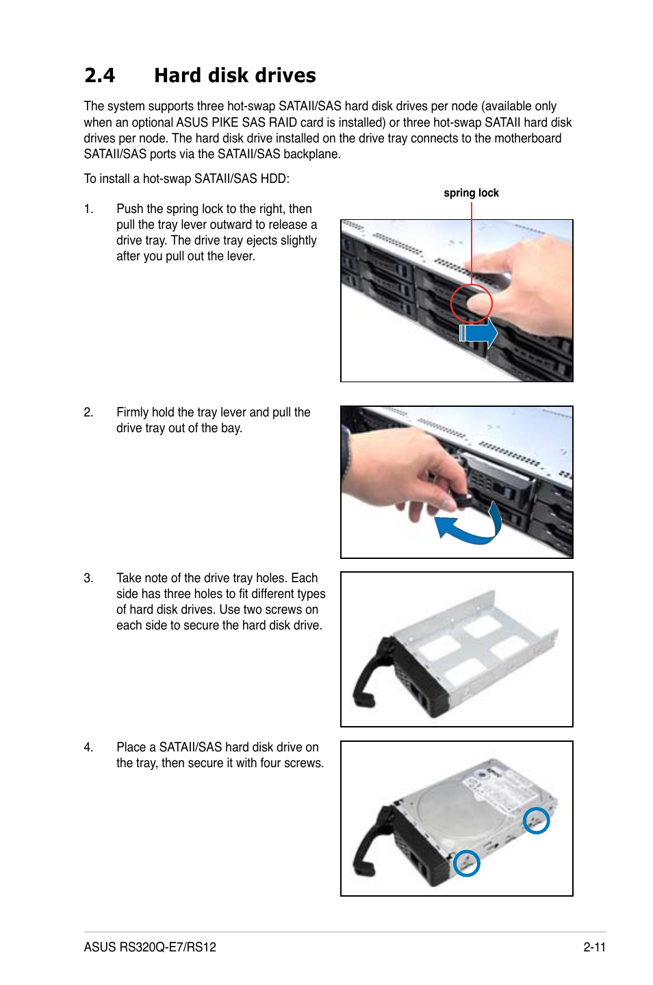 4 hard disk drives, Hard disk drives -11 | Asus RS320Q-E7/RS12 User Manual | Page 31 / 158