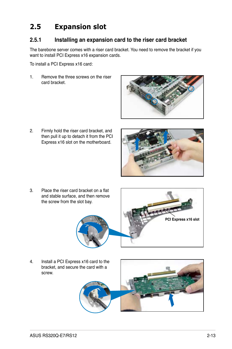 5 expansion slot, Expansion slot -13 2.5.1 | Asus RS320Q-E7/RS12 User Manual | Page 33 / 158