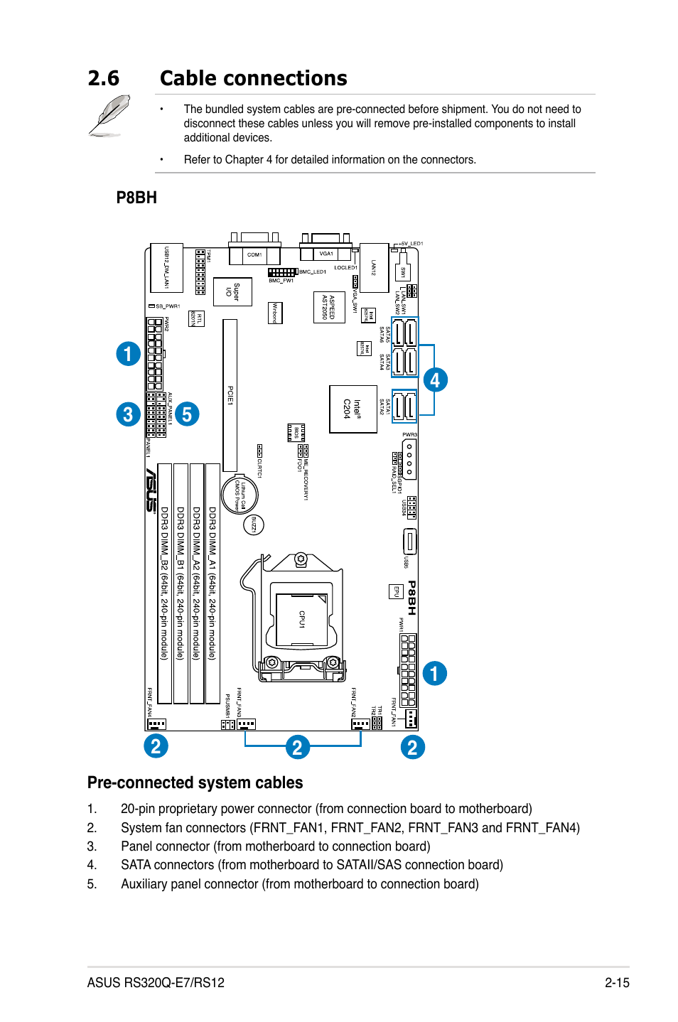 6 cable connections, Cable connections -15 | Asus RS320Q-E7/RS12 User Manual | Page 35 / 158