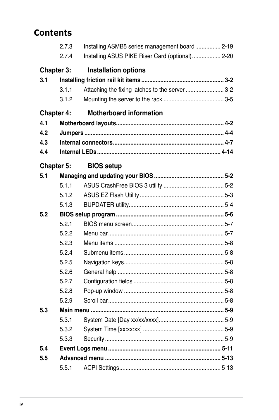 Asus RS320Q-E7/RS12 User Manual | Page 4 / 158