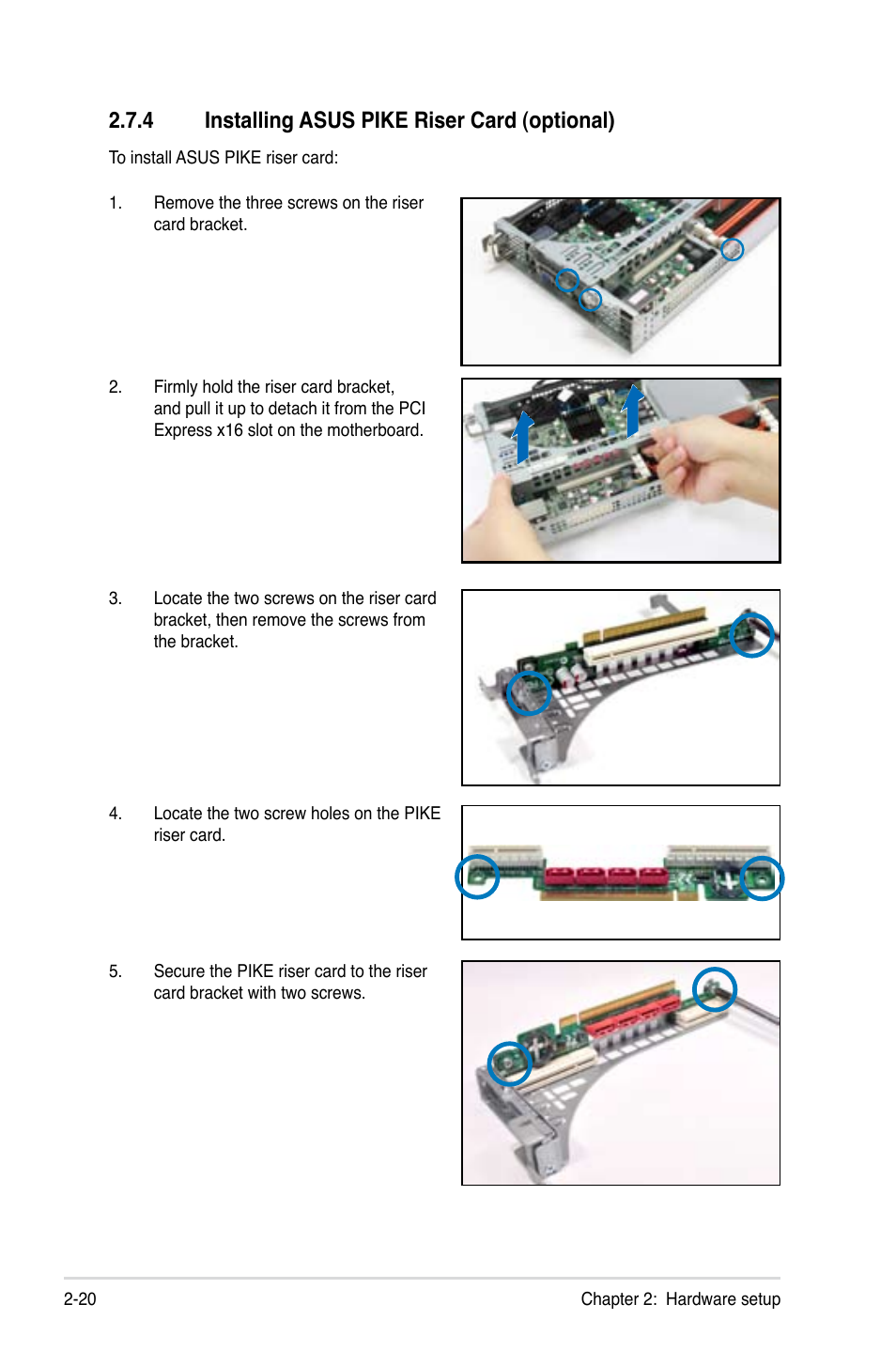 4 installing asus pike riser card (optional), Installing asus pike riser card (optional) -20 | Asus RS320Q-E7/RS12 User Manual | Page 40 / 158