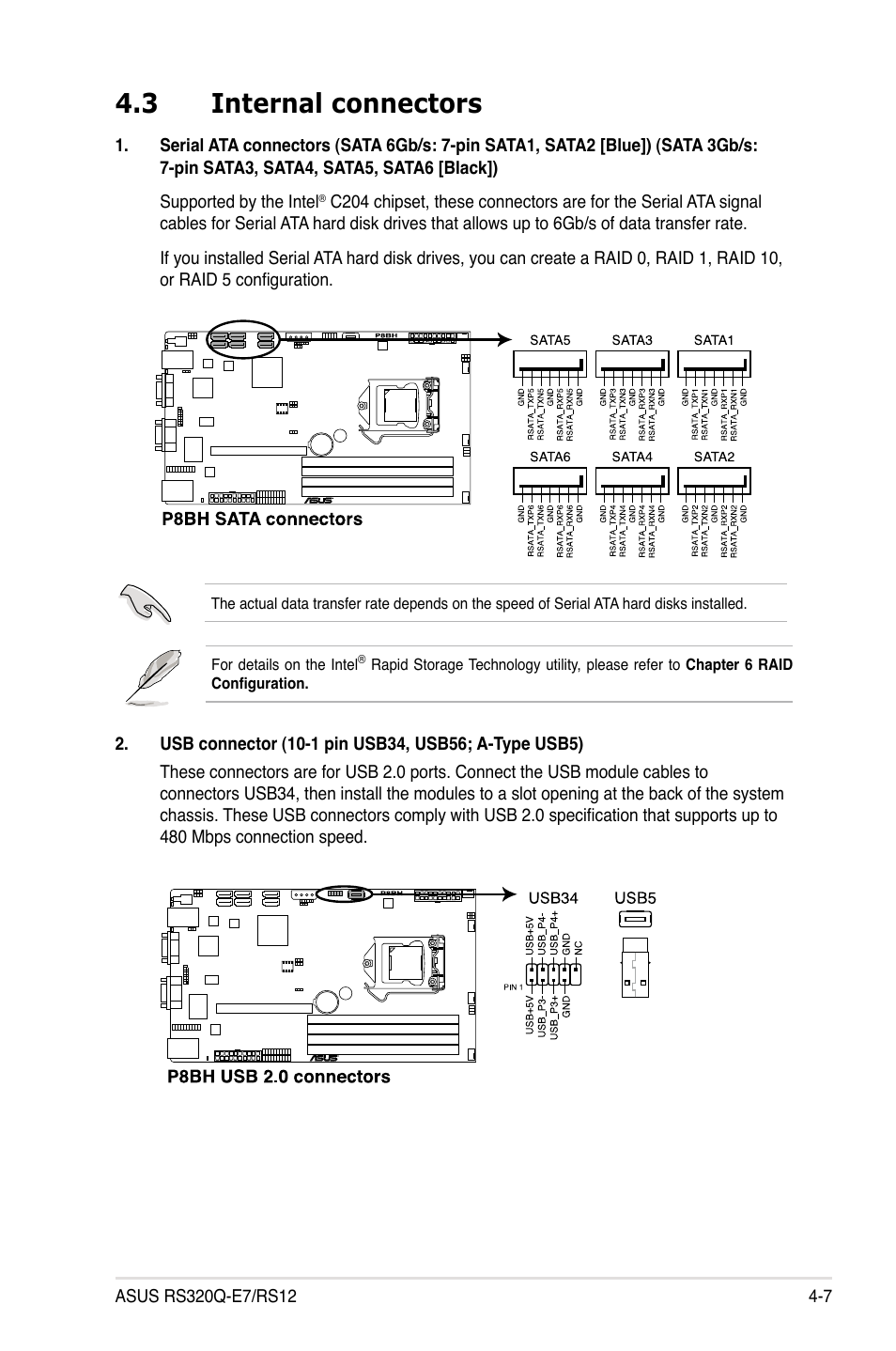 3 internal connectors, Internal connectors -7 | Asus RS320Q-E7/RS12 User Manual | Page 55 / 158