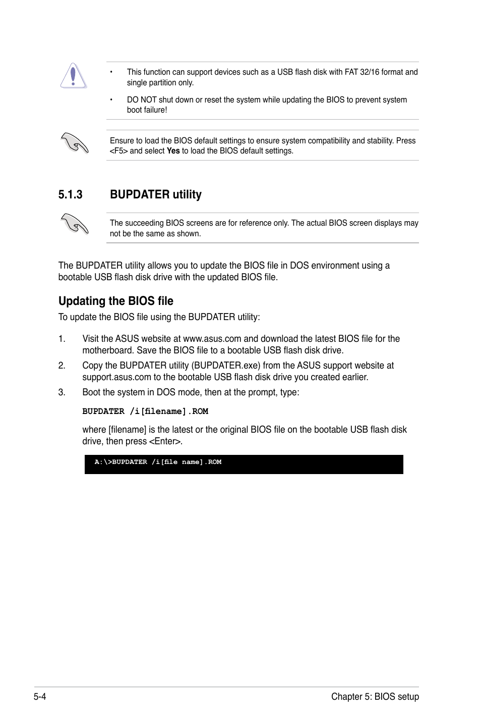 3 bupdater utility, Bupdater utility -4, Updating the bios file | Asus RS320Q-E7/RS12 User Manual | Page 68 / 158