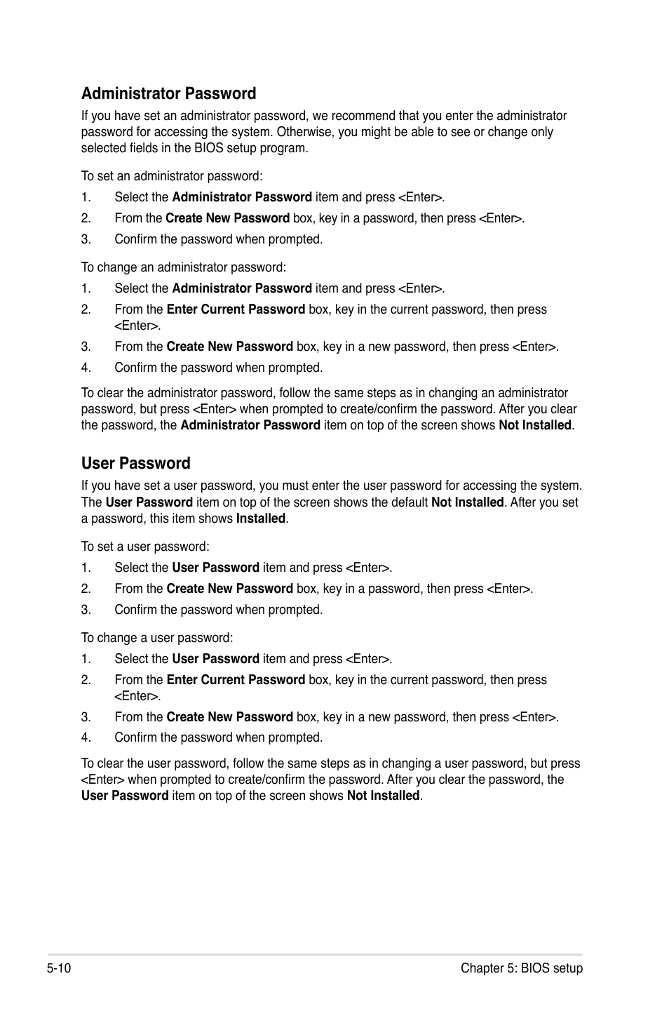 Administrator password, User password | Asus RS320Q-E7/RS12 User Manual | Page 74 / 158