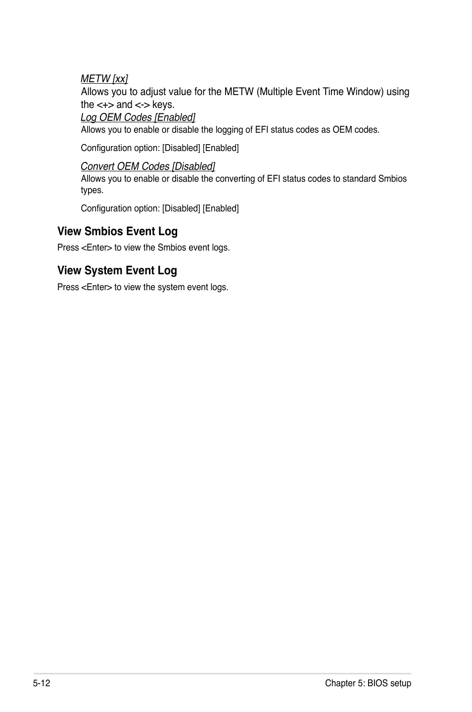 View smbios event log, View system event log | Asus RS320Q-E7/RS12 User Manual | Page 76 / 158