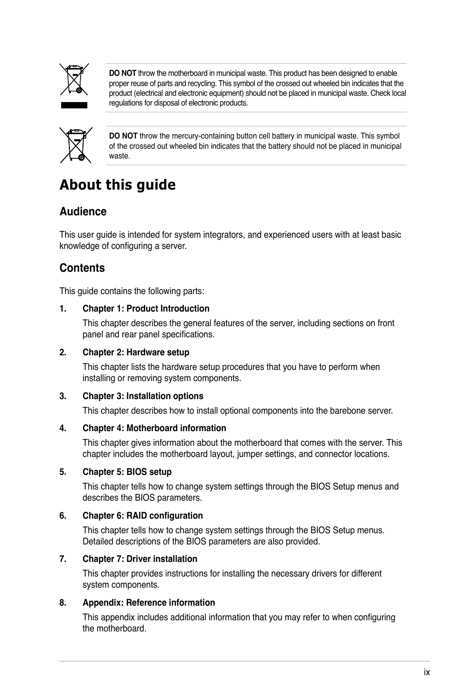 Asus RS320Q-E7/RS12 User Manual | Page 9 / 158