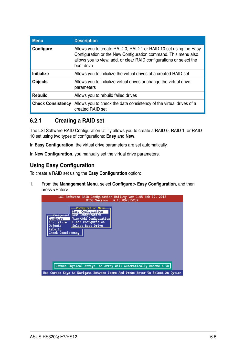 1 creating a raid set, Creating a raid set -5, Using easy configuration | Asus RS320Q-E7/RS12 User Manual | Page 99 / 158