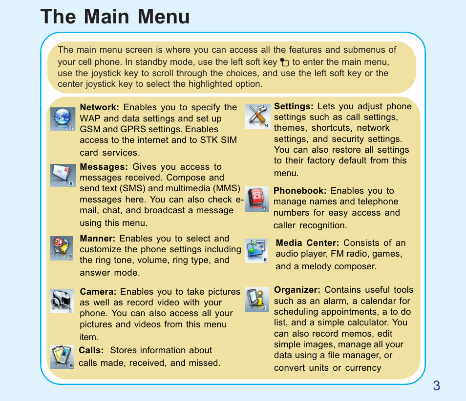 The main menu | Asus V66 User Manual | Page 3 / 8