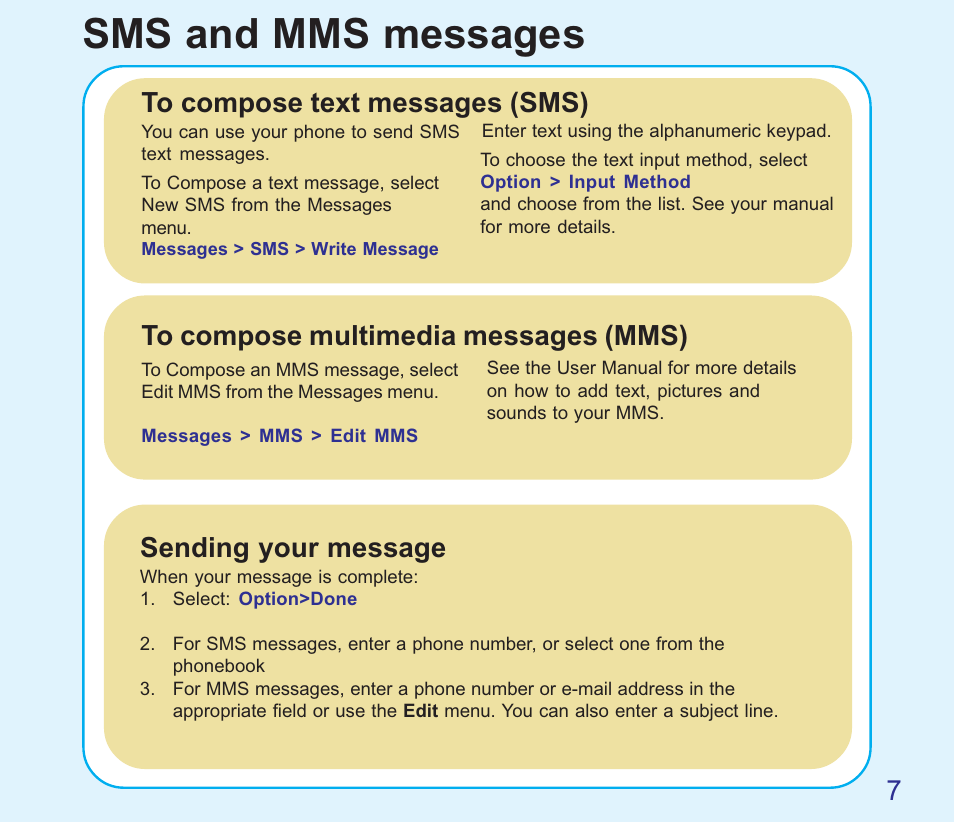 Sms and mms messages | Asus V66 User Manual | Page 7 / 8
