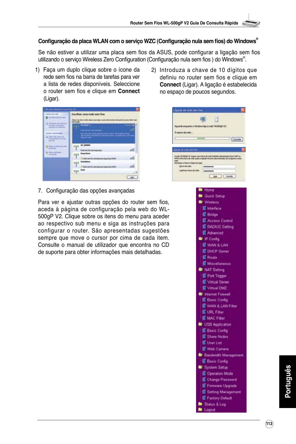 Português | Asus WL-500gP V2 User Manual | Page 106 / 151