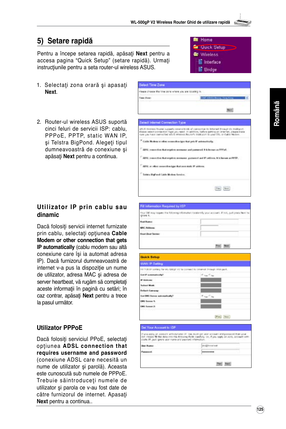 5) setare rapidă, Română | Asus WL-500gP V2 User Manual | Page 118 / 151