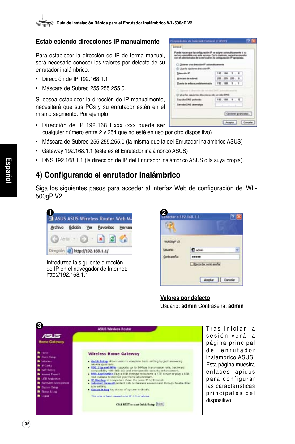 4) configurando el enrutador inalámbrico, Español | Asus WL-500gP V2 User Manual | Page 125 / 151