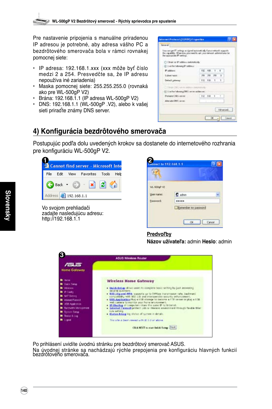 4) konfigurácia bezdrôtového smerovača, Slovensky | Asus WL-500gP V2 User Manual | Page 133 / 151