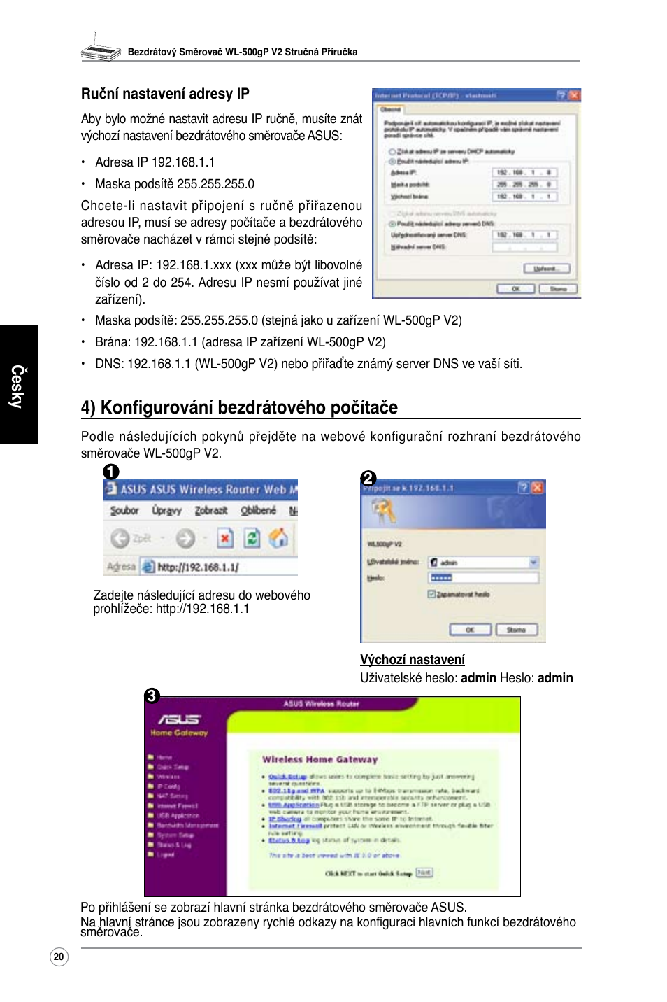 4) konfigurování bezdrátového počítače, Česky | Asus WL-500gP V2 User Manual | Page 21 / 151