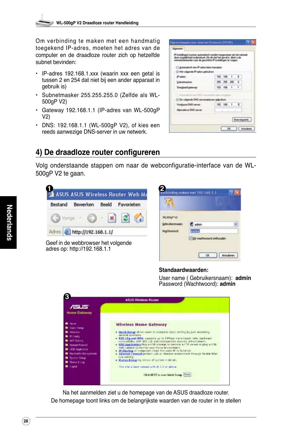 4) de draadloze router configureren, Nederlands | Asus WL-500gP V2 User Manual | Page 29 / 151